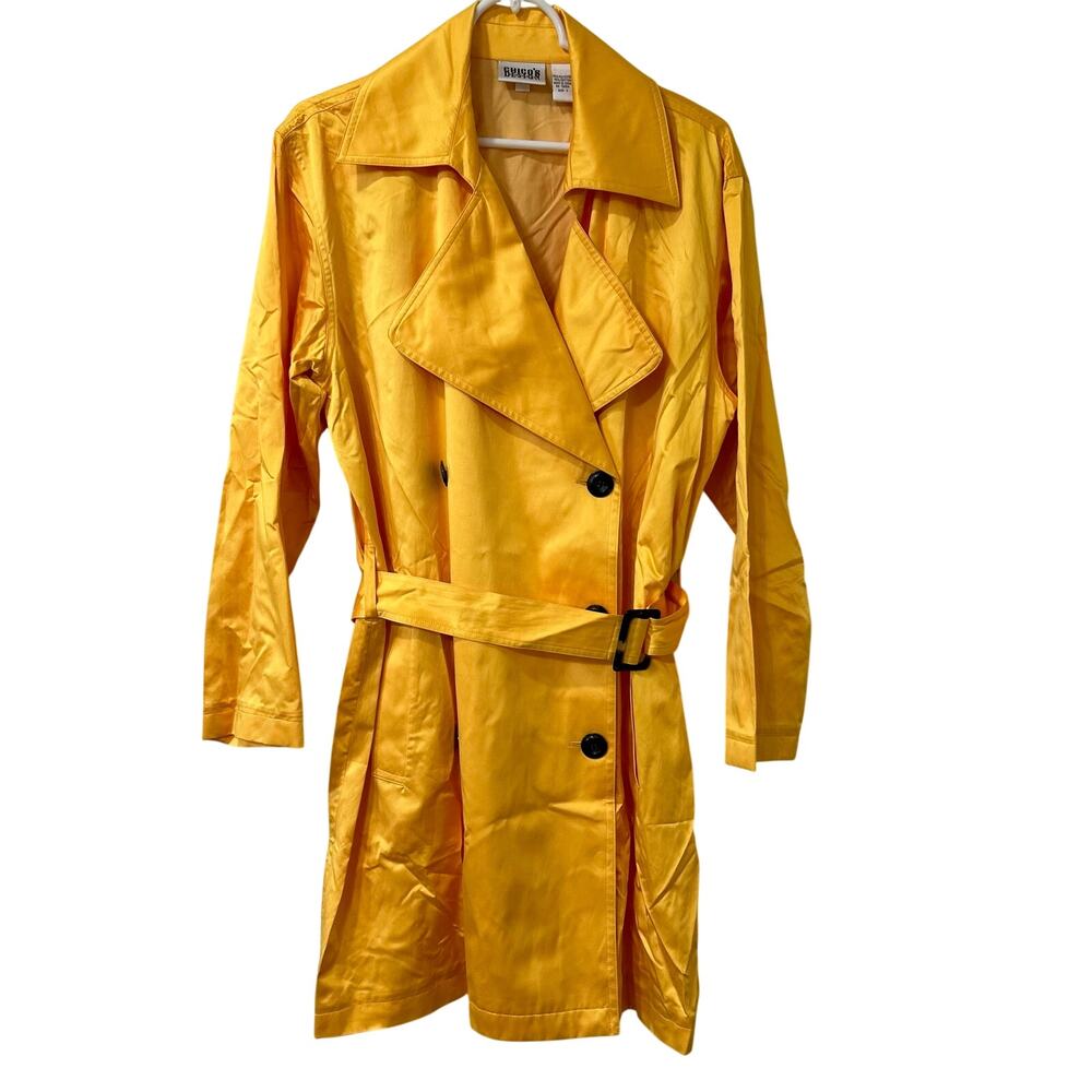 Chico's Design Vtg Womens Sz 1/ Medium Yellow Belted Double Trench Coat Preppy